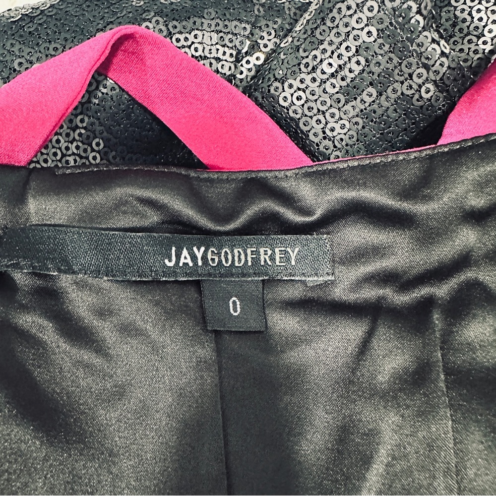 Jay Godfrey Size 0 Black Sequin Mini Dress Hot Pink Straps Cocktail Party city - Picture 5 of 9
